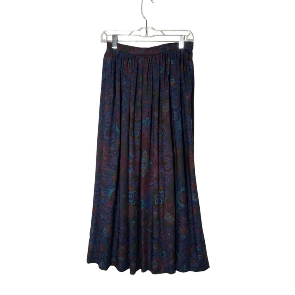 Vintage Linda Allard For Ellen Tracy Wool/Silk Pleated Floral Midi Skirt Size 8